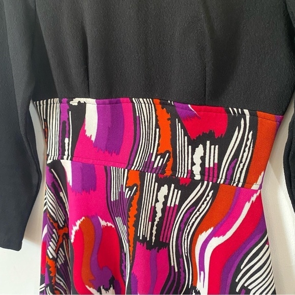 Vintage 60s Psychedelic Print Dress Retro Mod Mini Black Peter Pan Collar Small - Picture 3 of 10